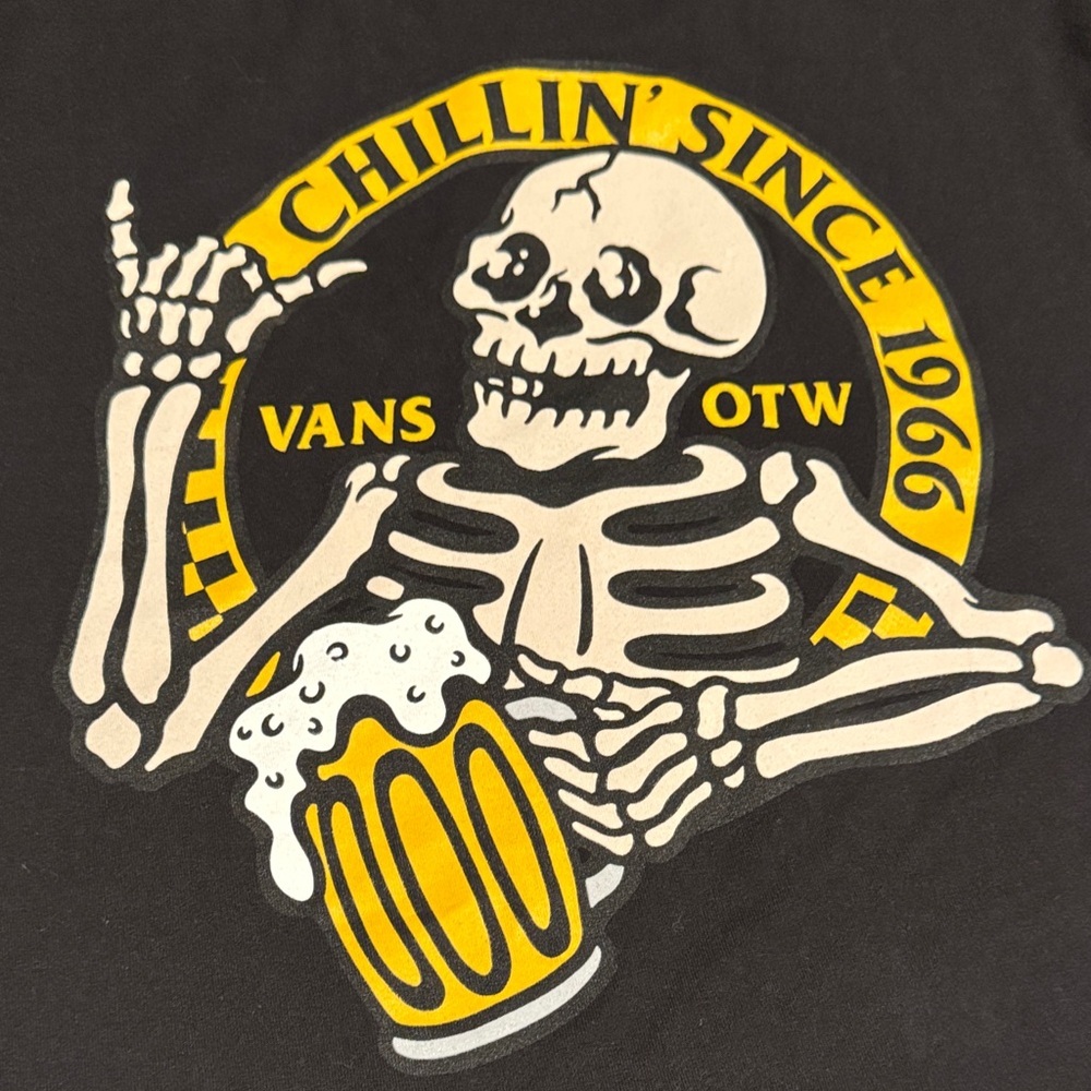 Vans Black Tee with Skeleton Drinking Beer - Picture 5 of 5